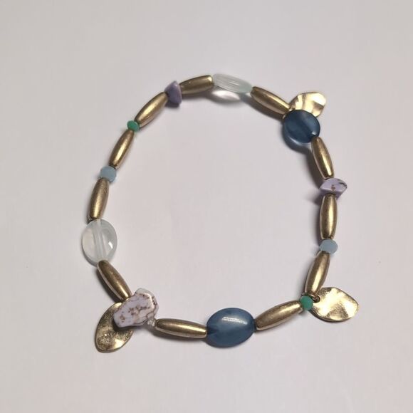 143‎ Gold and Blue Multicolor Beaded Bracelet - Picture 1 of 5